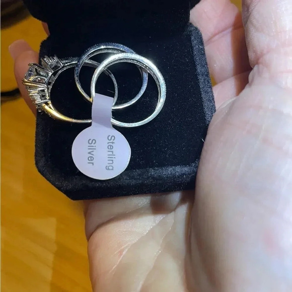 STERLING SILVER 3PIECE BRIDAL SET 6CTW 4CT CENTER 3 STONE RING STUNNER size 8 - Picture 10 of 16